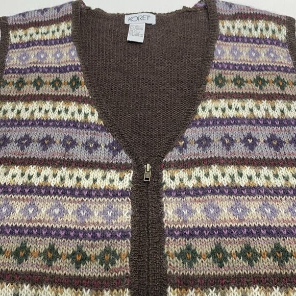 Vintage 90s Koret Fair Isle Sweater Vest Zip-Up Women’s Medium Mohair Blend - Picture 3 of 8